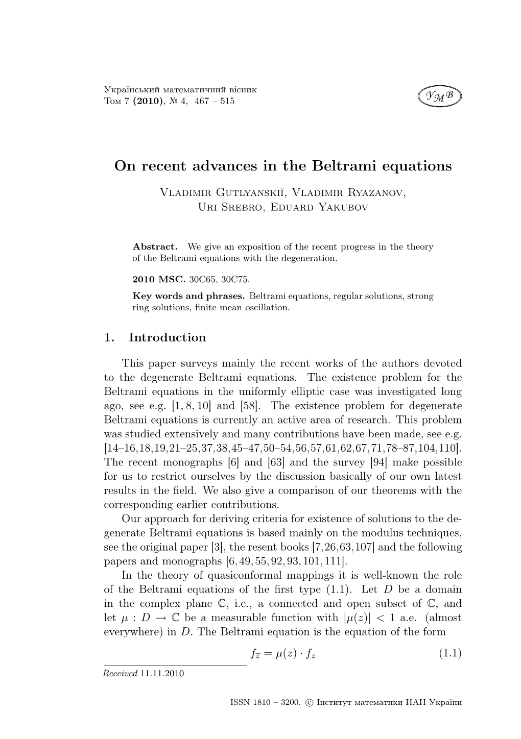 On Recent Advances in the Beltrami Equations