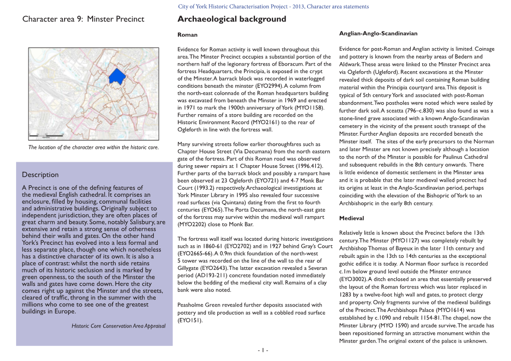 Character Area 9: Minster Precinct Archaeological Background