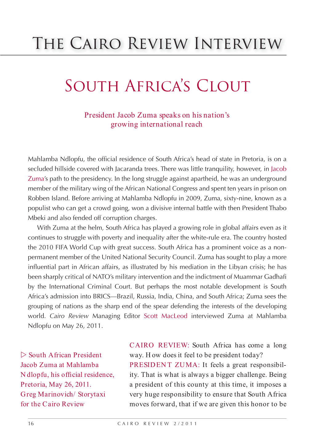 South Africa's Clout the Cairo Review Interview