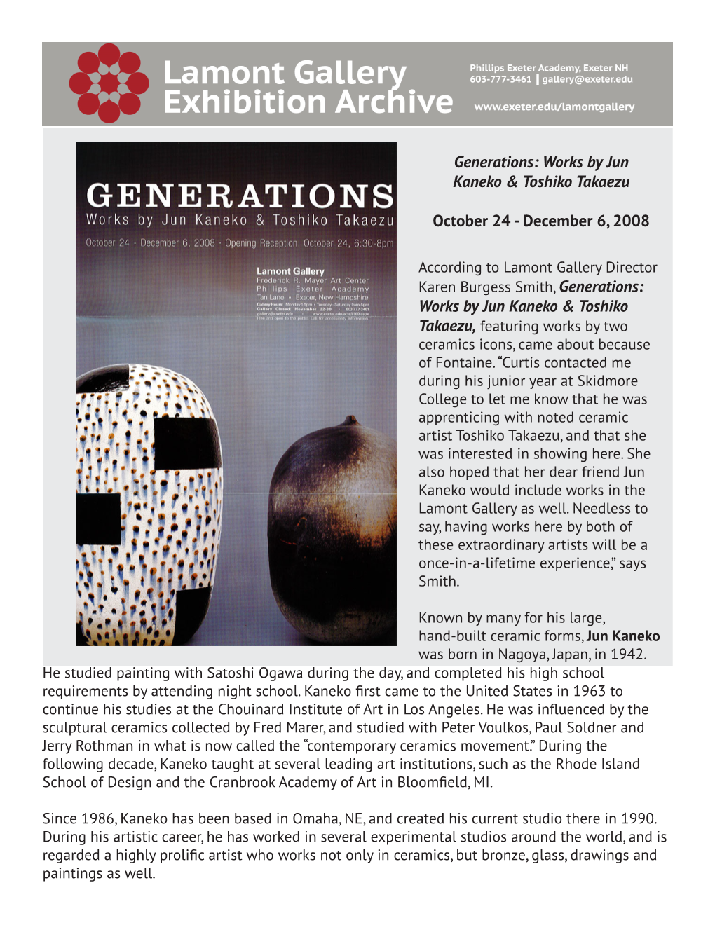 Generations: Works by Jun Kaneko & Toshiko Takaezu