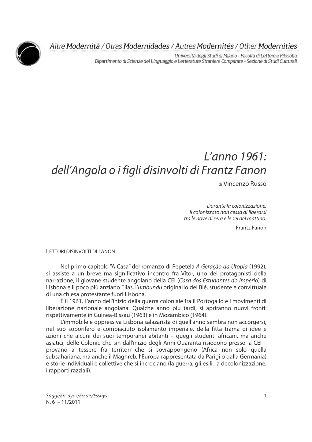 Dell'angola Oi Figli Disinvolti Di Frantz Fanon