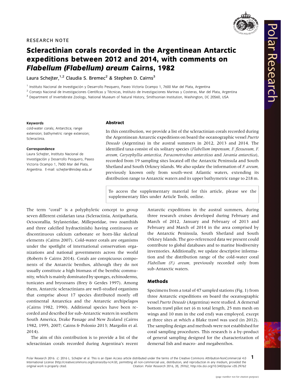 Scleractinian Corals Recorded in the Argentinean