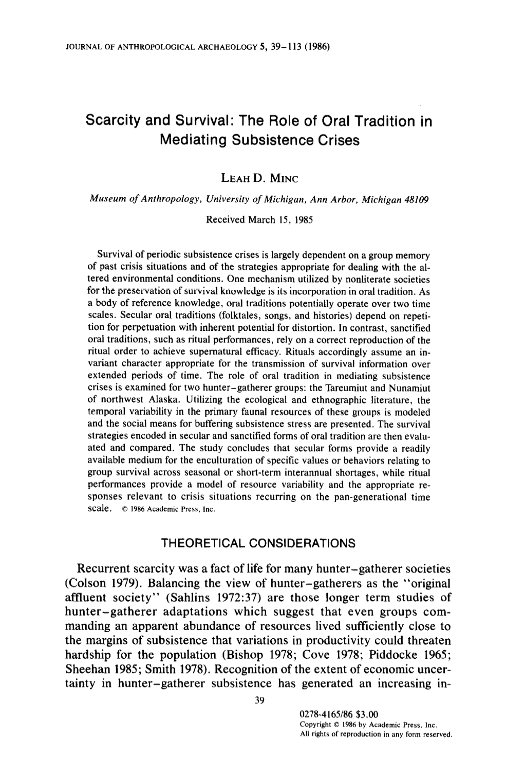 Scarcity and Survival: the Role of Oral Tradition in Mediating Subsistence Crises