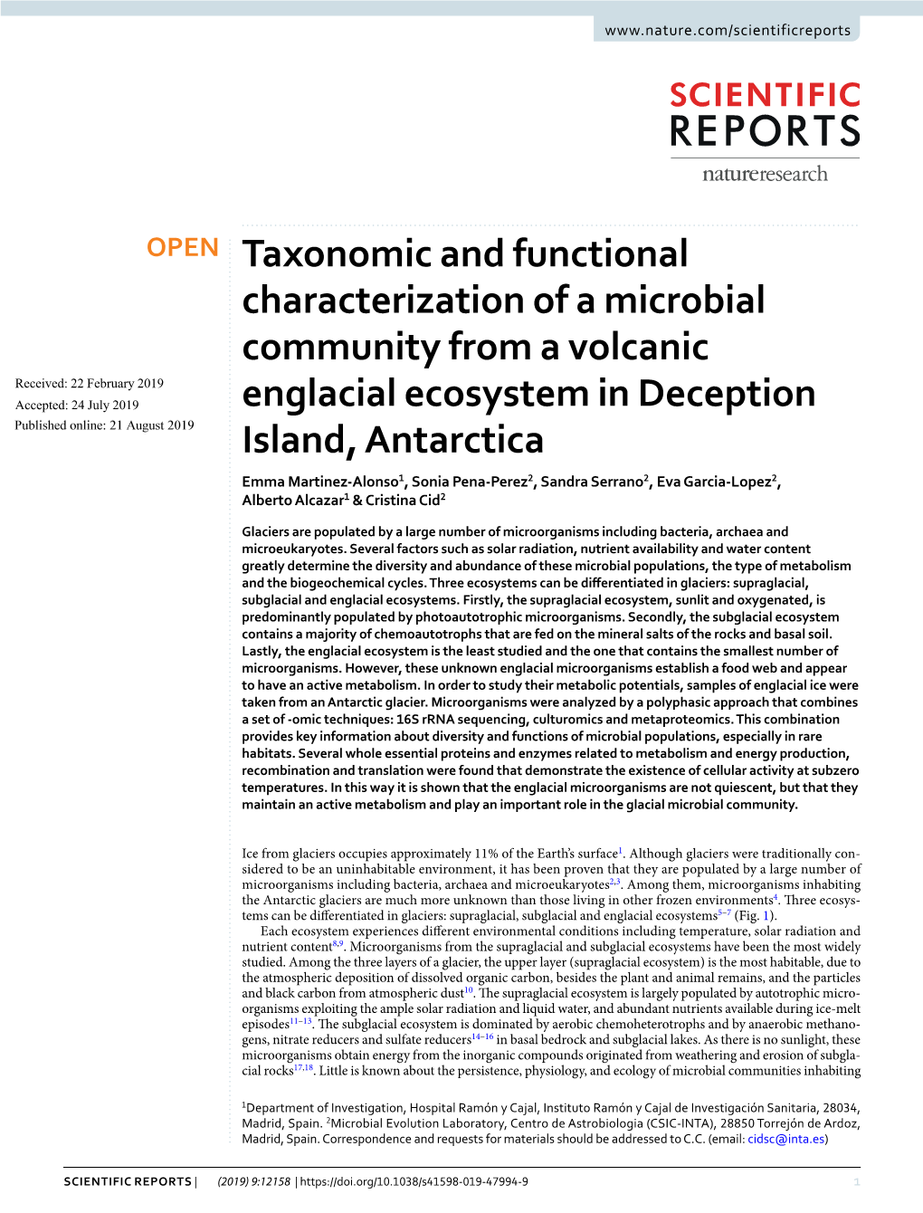 Taxonomic and Functional Characterization of a Microbial Community from a Volcanic Englacial Ecosystem in Deception Island, Anta