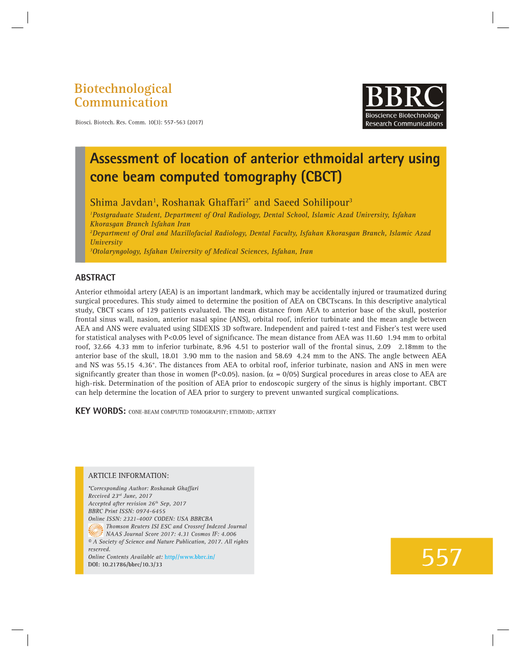 Assessment of Location of Anterior Ethmoidal Artery Using Cone Beam Computed Tomography (CBCT)