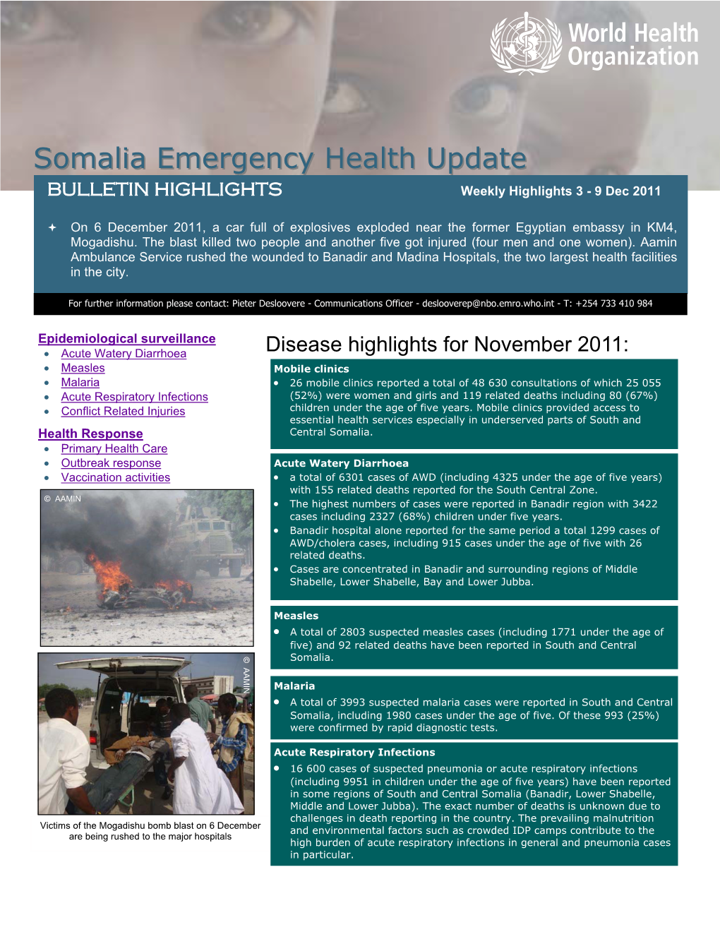 Somalia Health Update 3-9Dec 2011