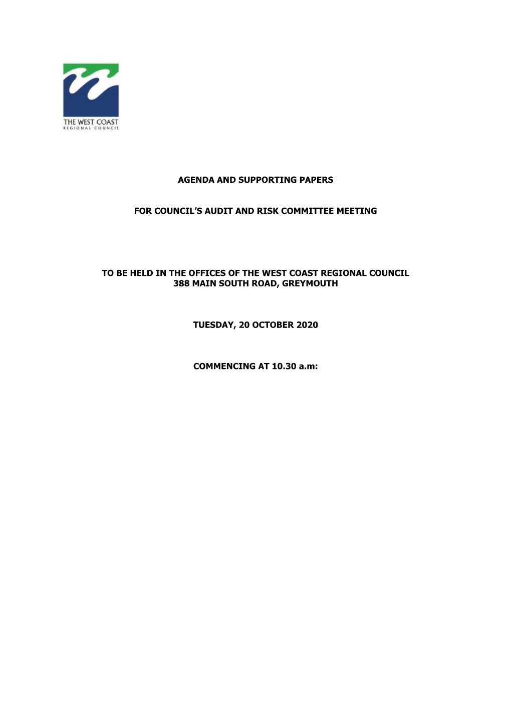 Audit and Risk Committee Inaugural Agenda October 2020.Pdf (PDF, 3.9