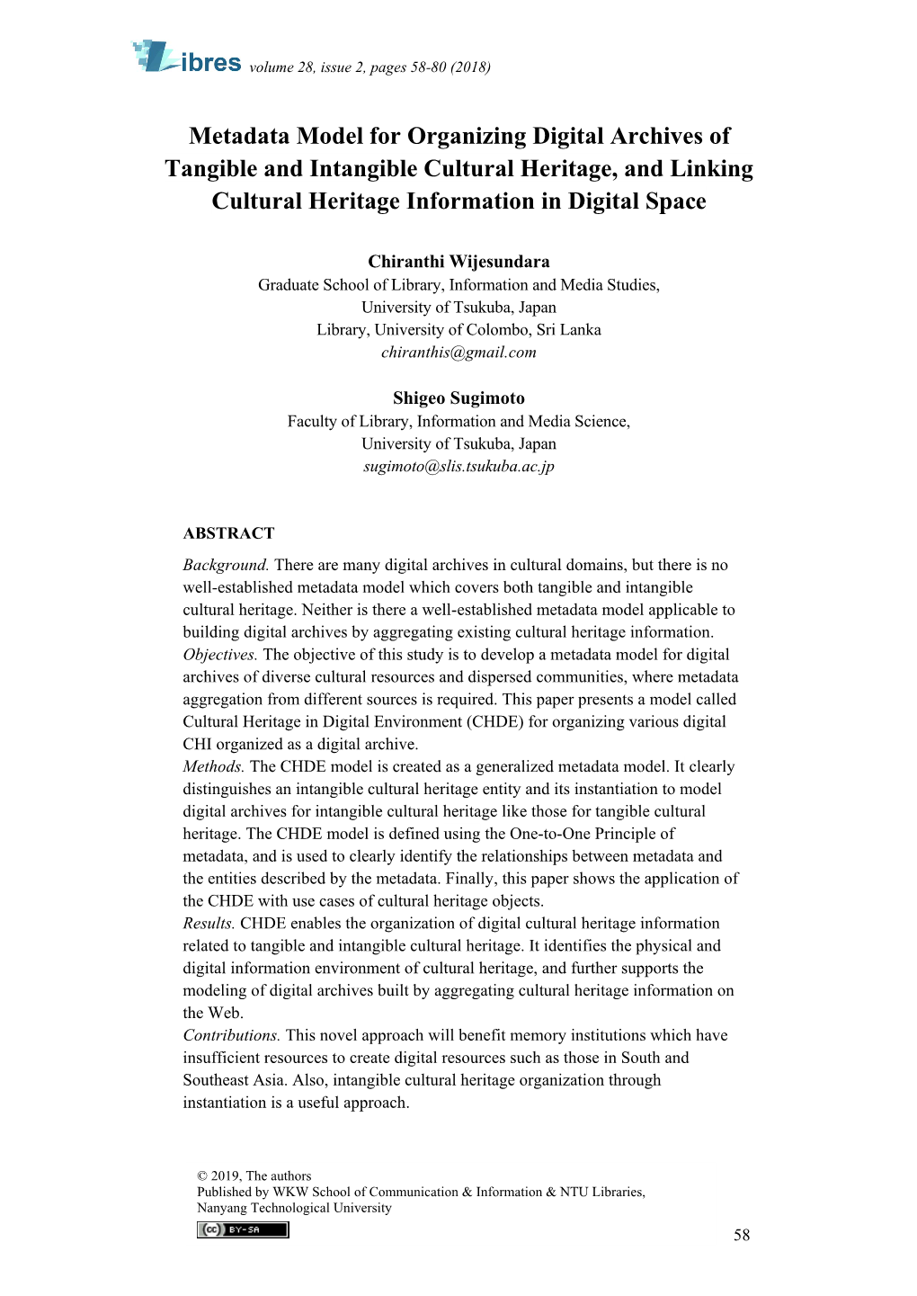 Metadata Model for Organizing Digital Archives of Tangible and Intangible Cultural Heritage, and Linking Cultural Heritage Information in Digital Space