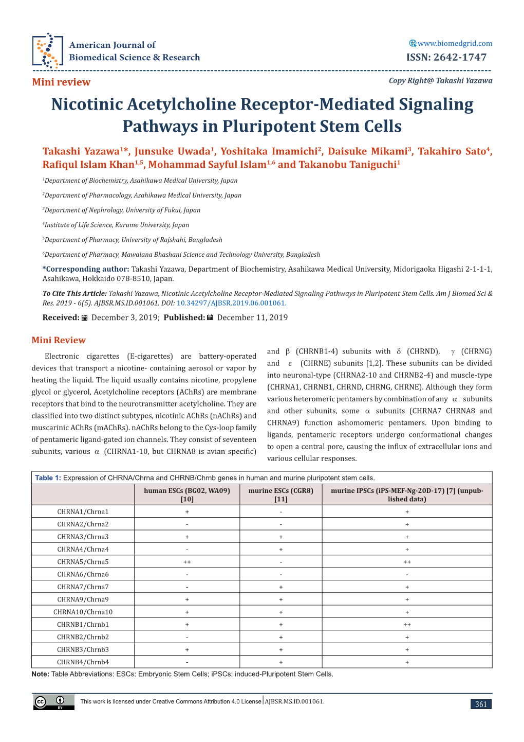 Nicotinic Acetylcholine Receptor-Mediated Signaling Pathways in Pluripotent Stem Cells