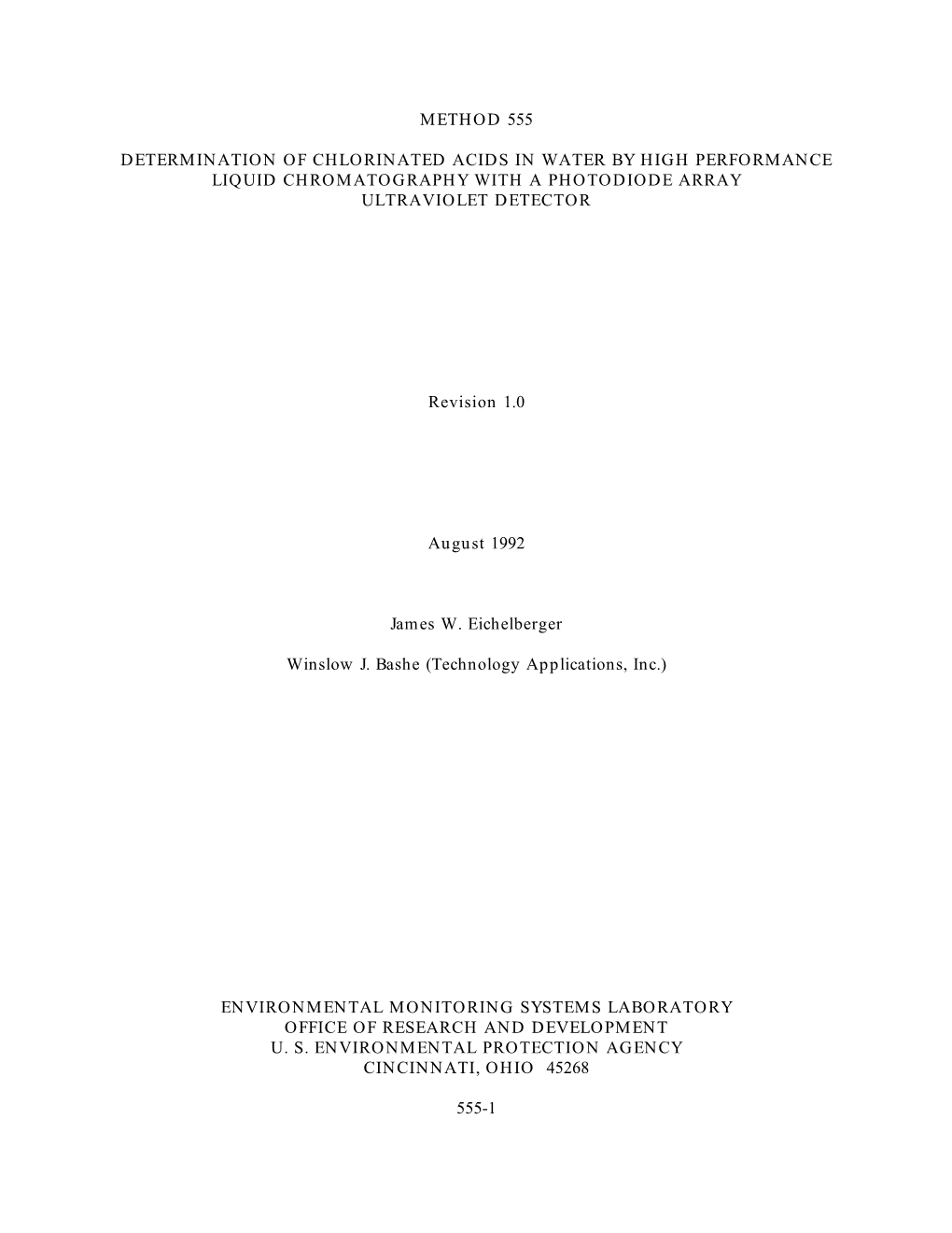 EPA Method 555 Determination of Chlorinated Acids in Water By