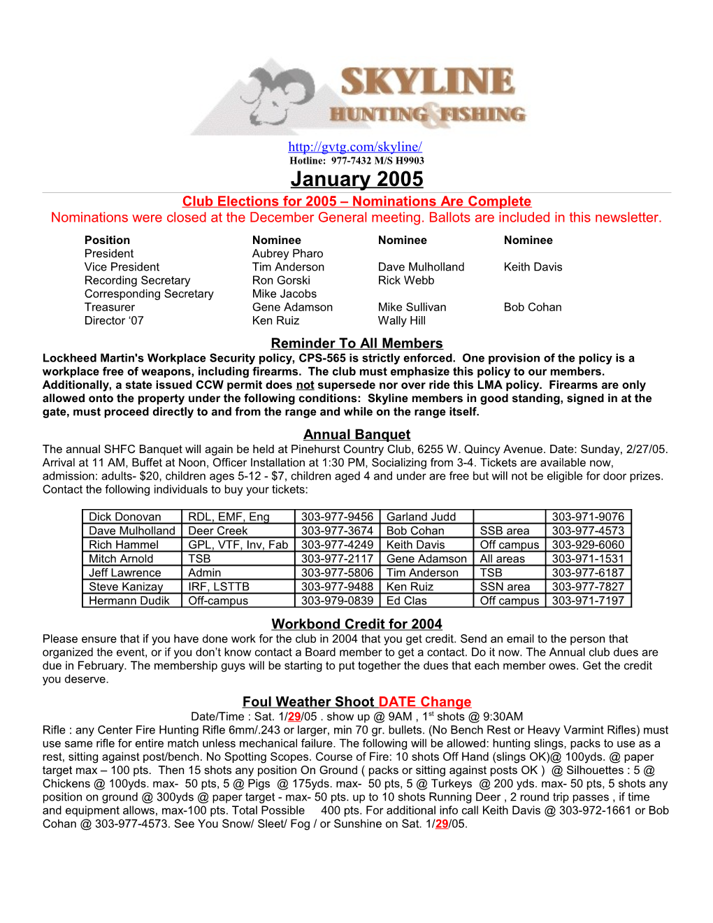 Club Elections for 2005 Nominations Are Complete