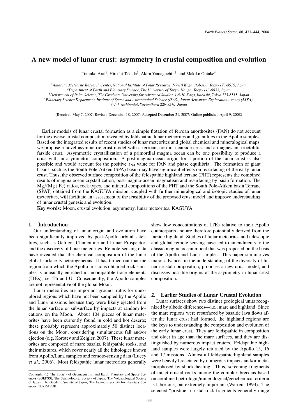 A New Model of Lunar Crust: Asymmetry in Crustal Composition and Evolution