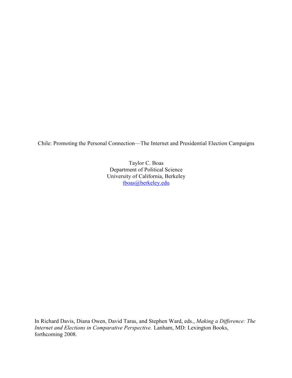 Chile: Promoting the Personal Connection—The Internet and Presidential Election Campaigns