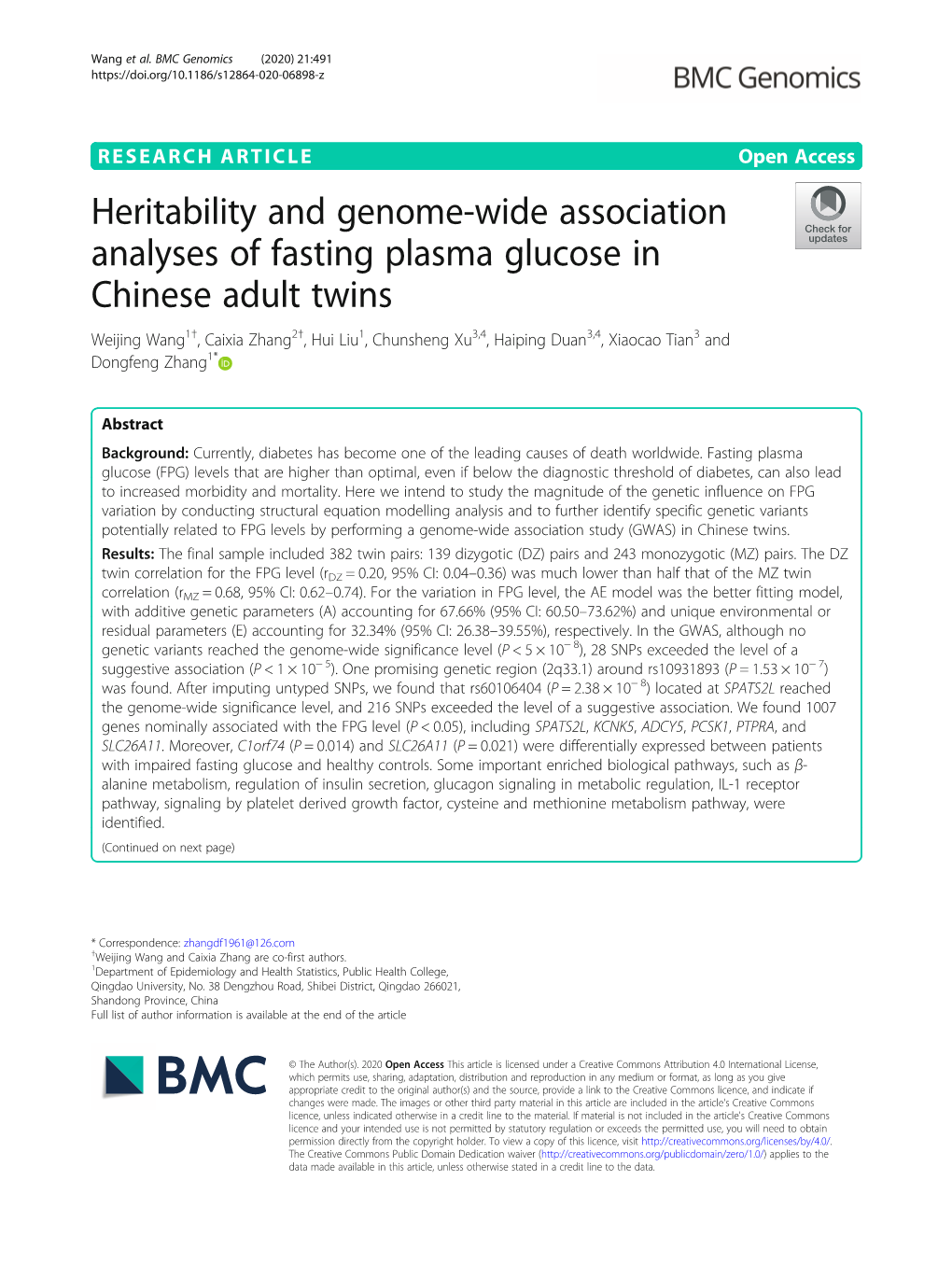 Heritability and Genome-Wide Association Analyses of Fasting