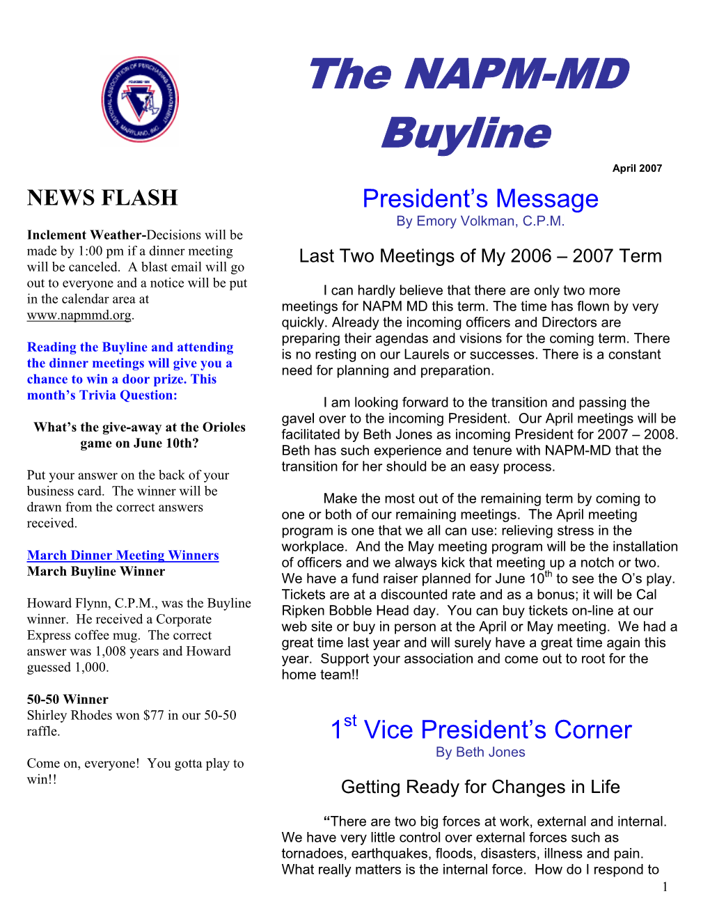 The NAPM-MD Buyline April 2007