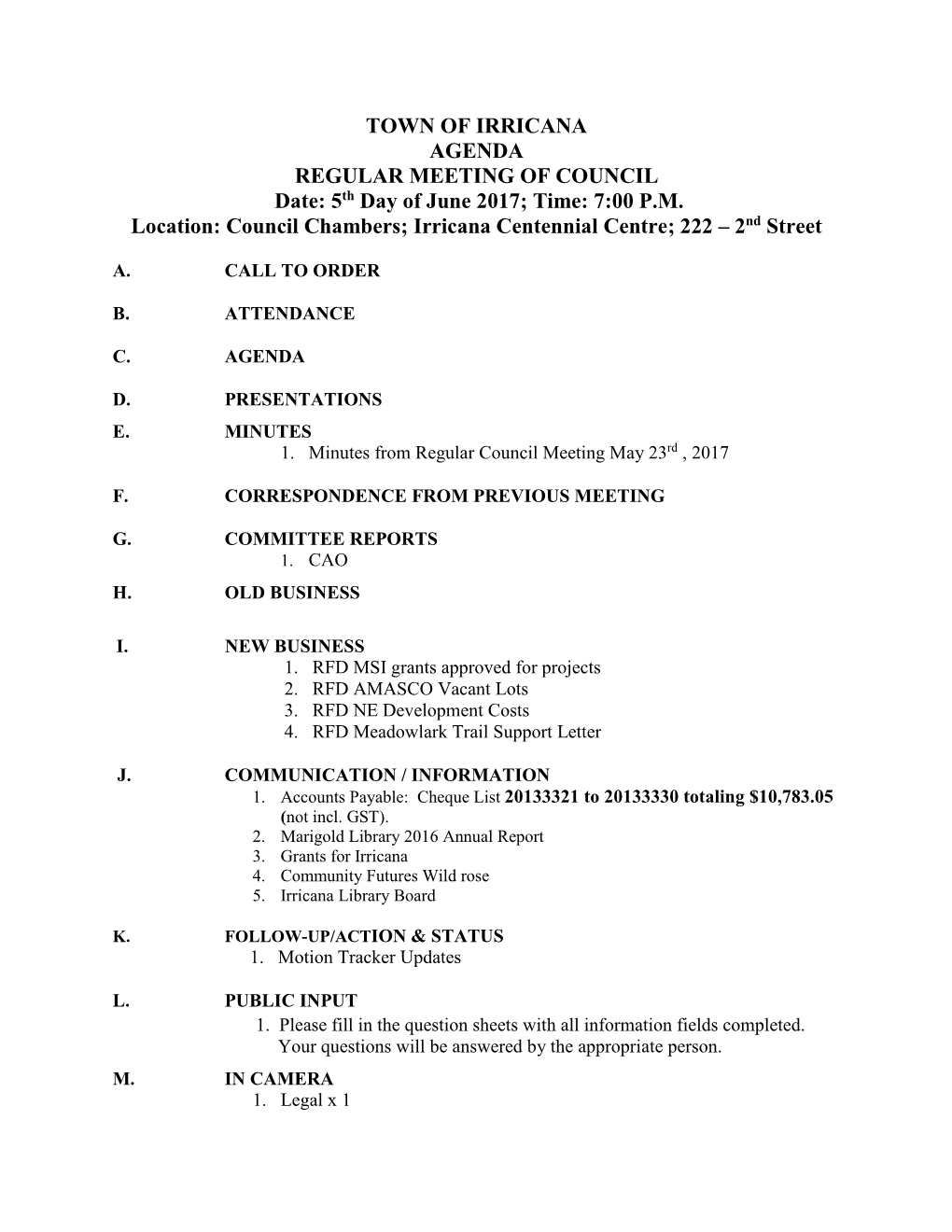 Agenda June 5 2017 Regular Council