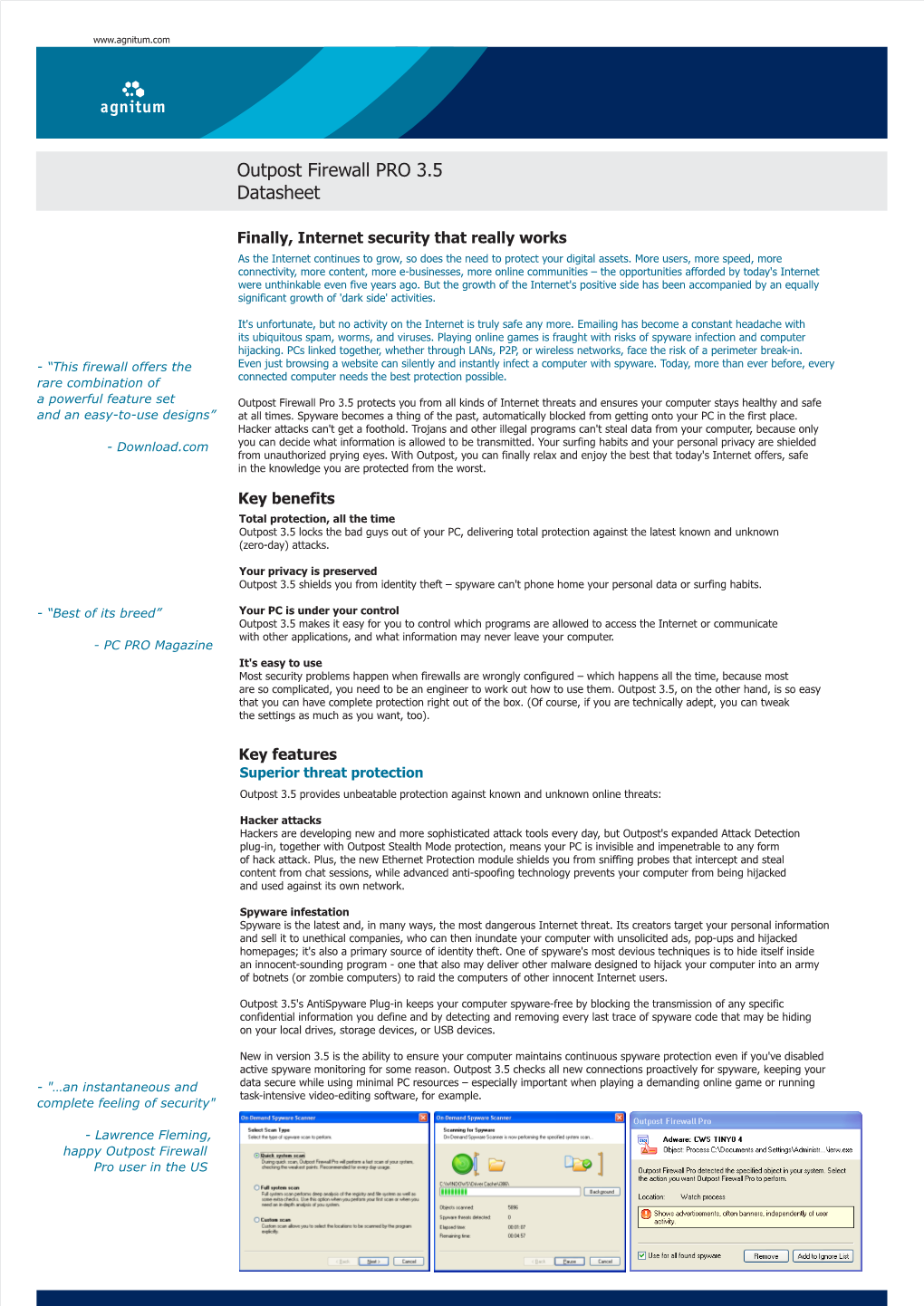 Outpost Firewall PRO 3.5 Datasheet