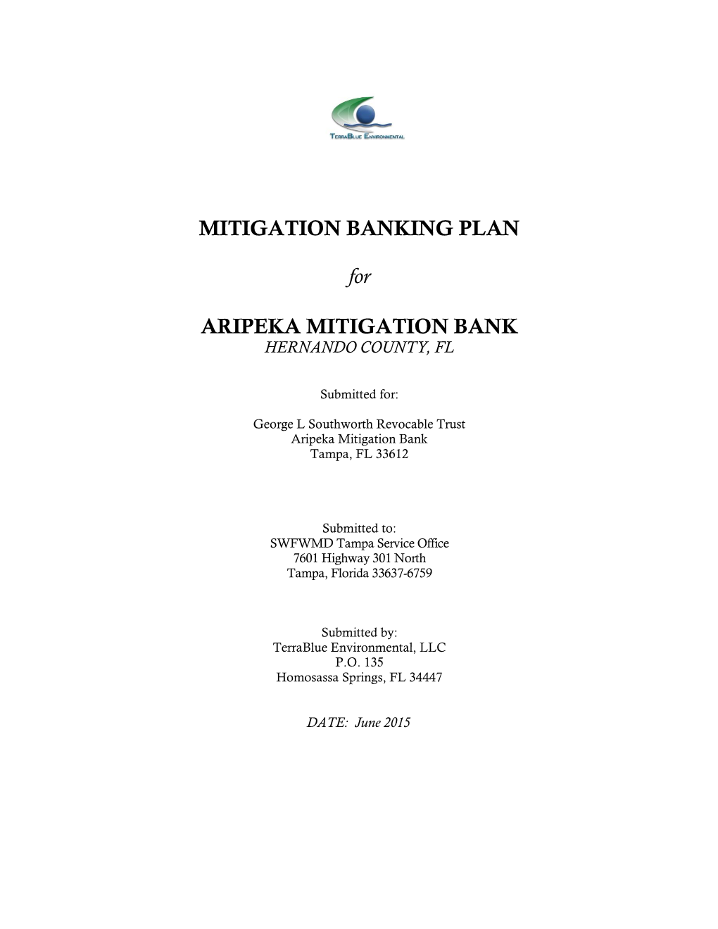 MITIGATION BANKING PLAN for ARIPEKA MITIGATION BANK