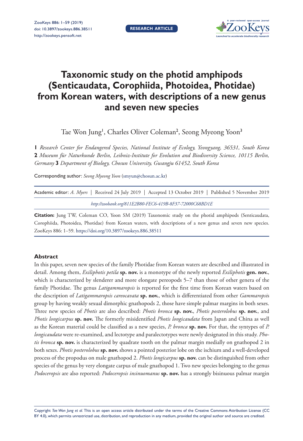 Senticaudata, Corophiida, Photoidea, Photidae) from Korean Waters, with Descriptions of a New Genus and Seven New Species