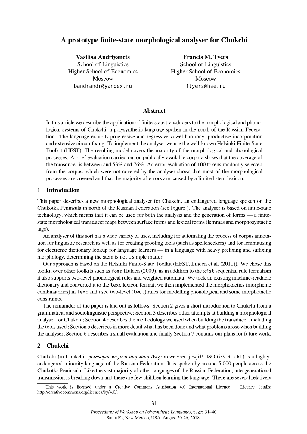 A Prototype Finite-State Morphological Analyser for Chukchi