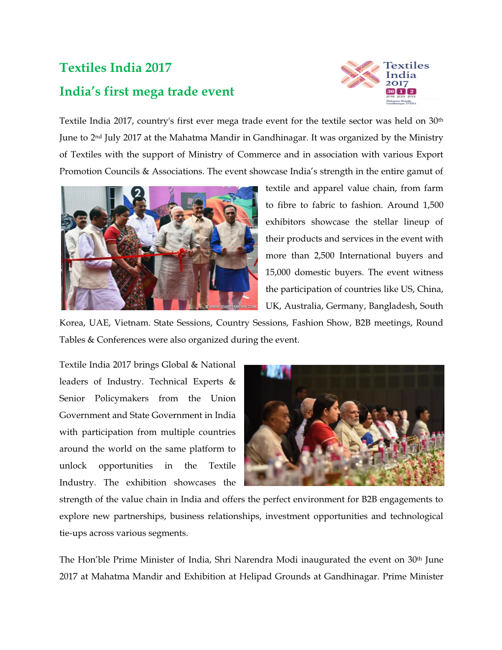 Textiles India 2017 India's First Mega Trade Event