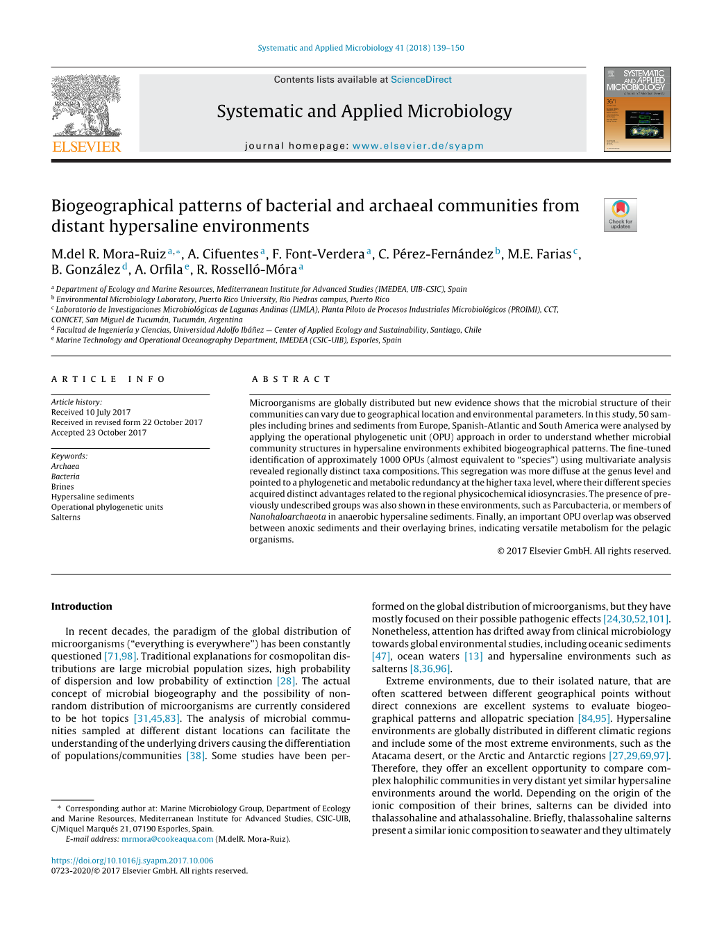 Biogeographical Patterns of Bacterial and Archaeal Communities from Distant Hypersaline Environments