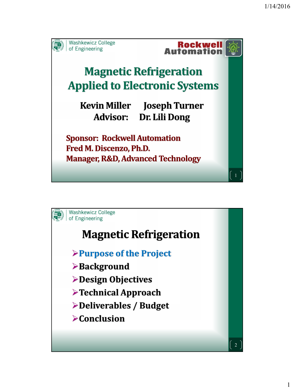 Magnetic Refrigeration Applied to Electronic Systems Magnetic