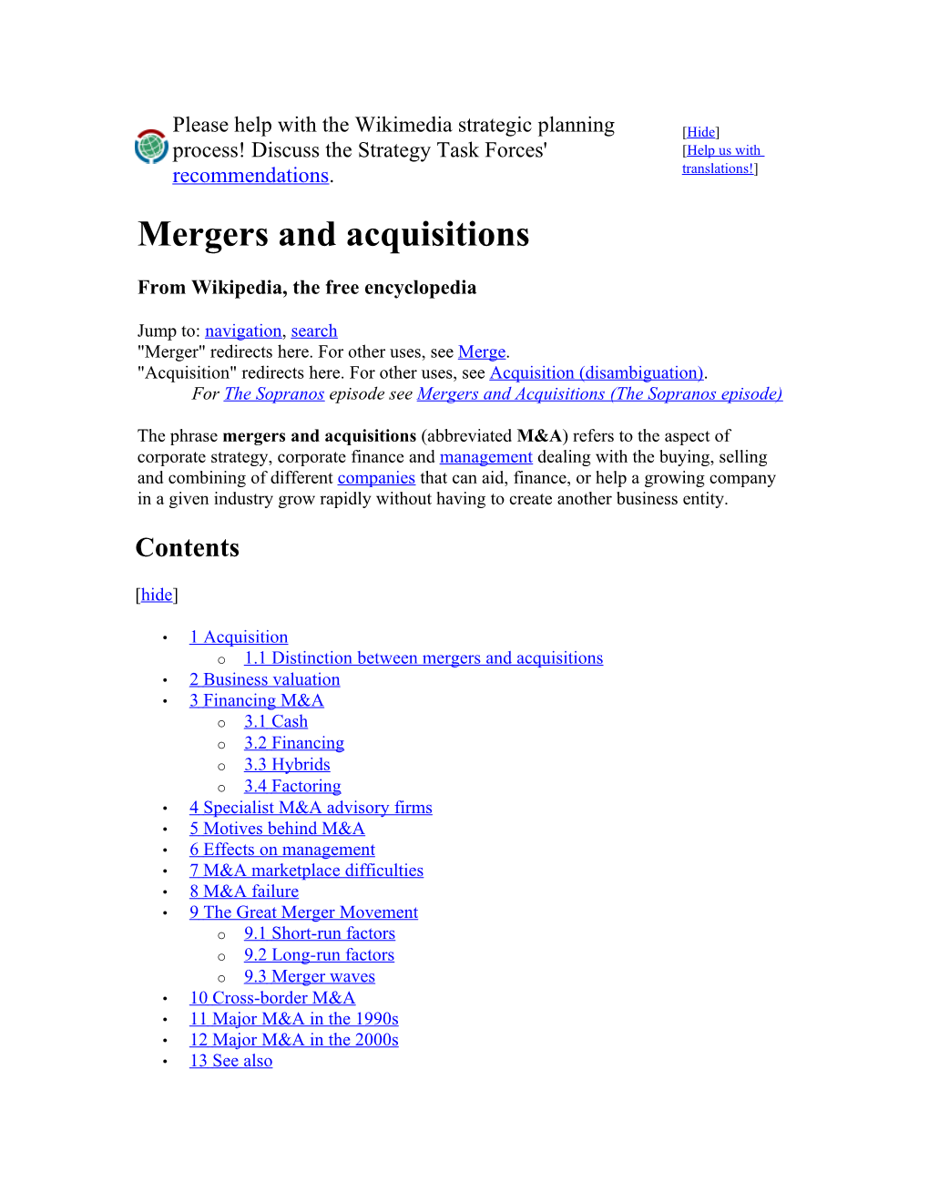 Mergers and Acquisitions