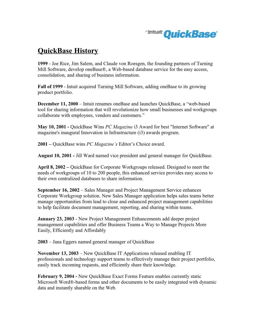 Quickbase History