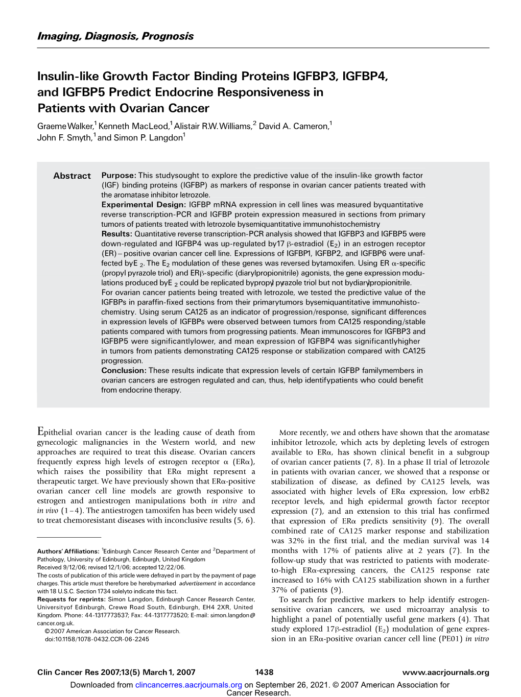 Insulin-Like Growth Factor Binding Proteins IGFBP3, IGFBP4, And