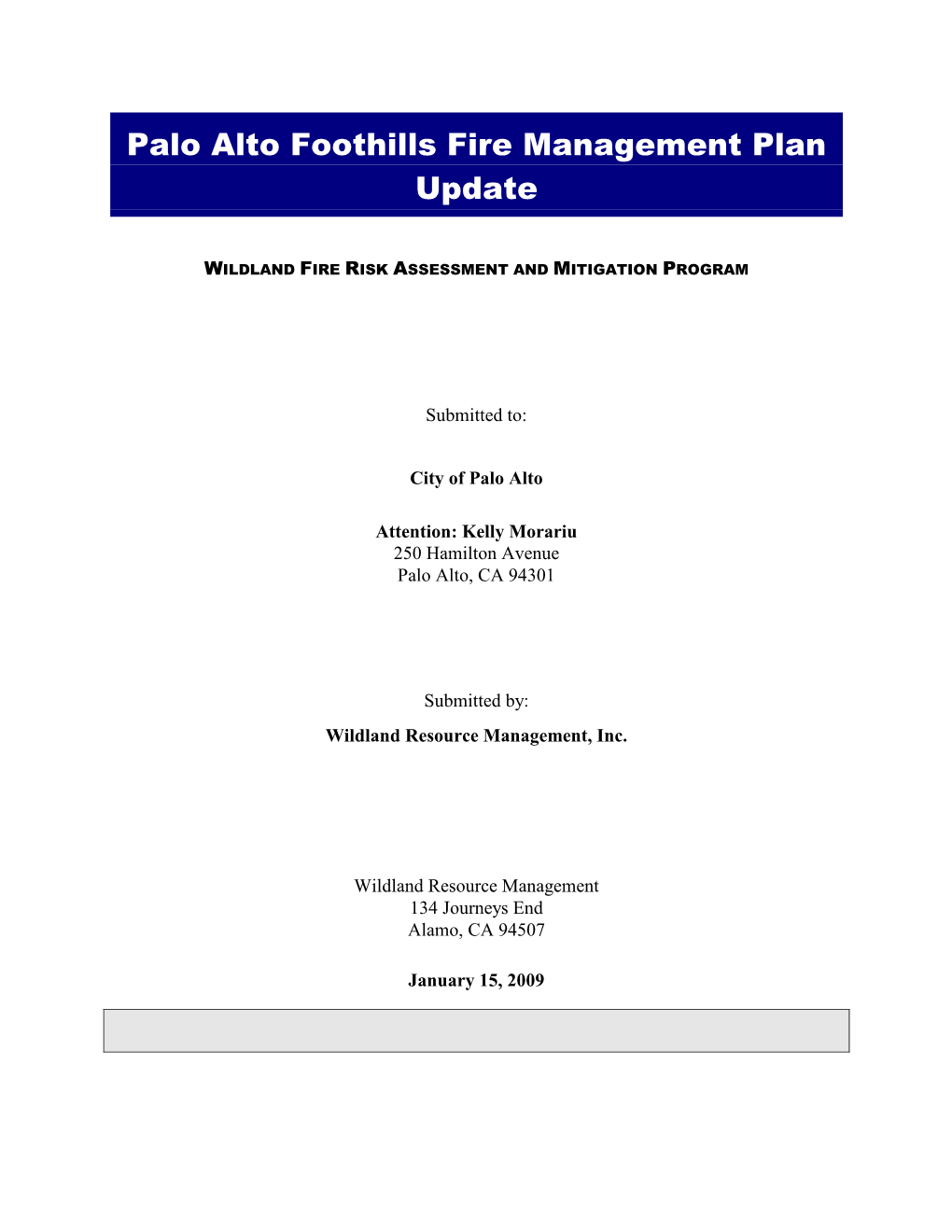Palo Alto Foothills Fire Management Plan Update