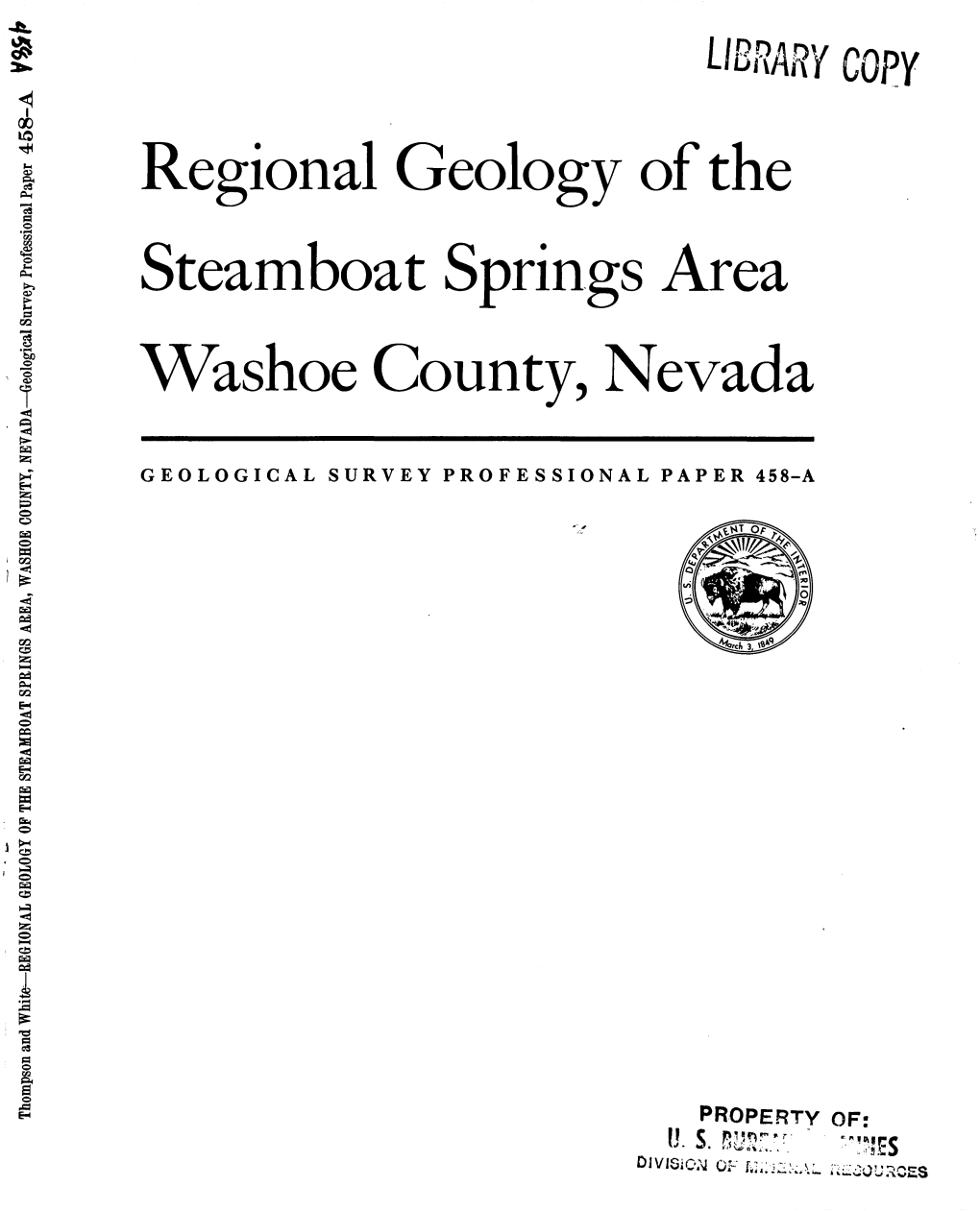 Regional Geology of the Steamboat Springs Area Washoe County, Nevada