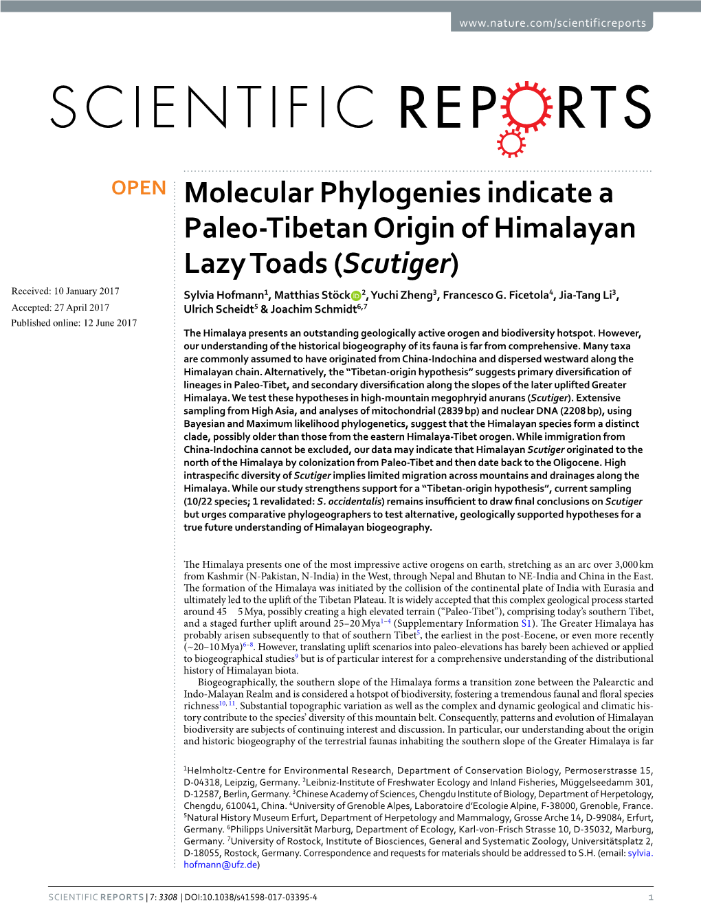 Molecular Phylogenies Indicate a Paleo-Tibetan Origin of Himalayan