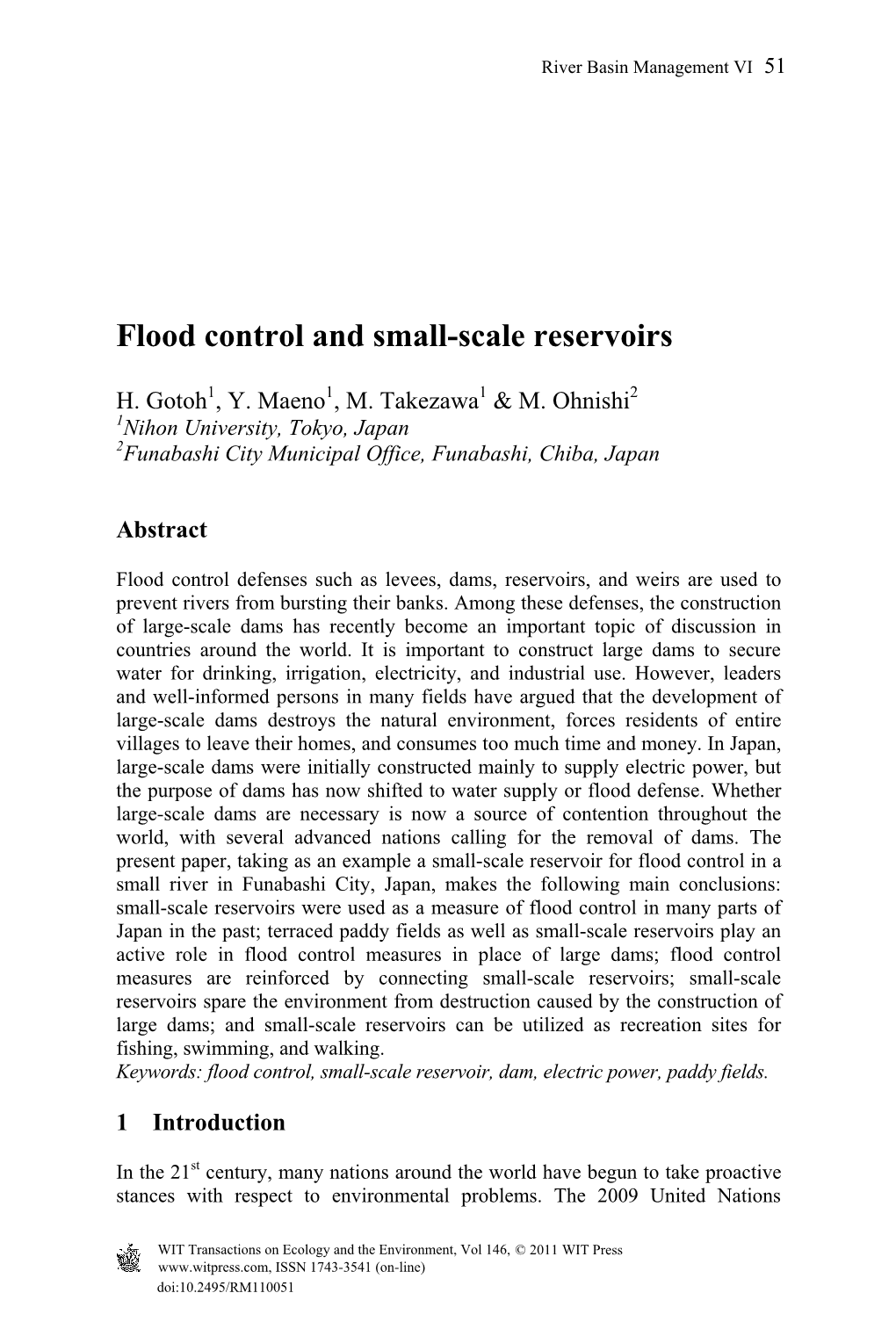 Flood Control and Small-Scale Reservoirs