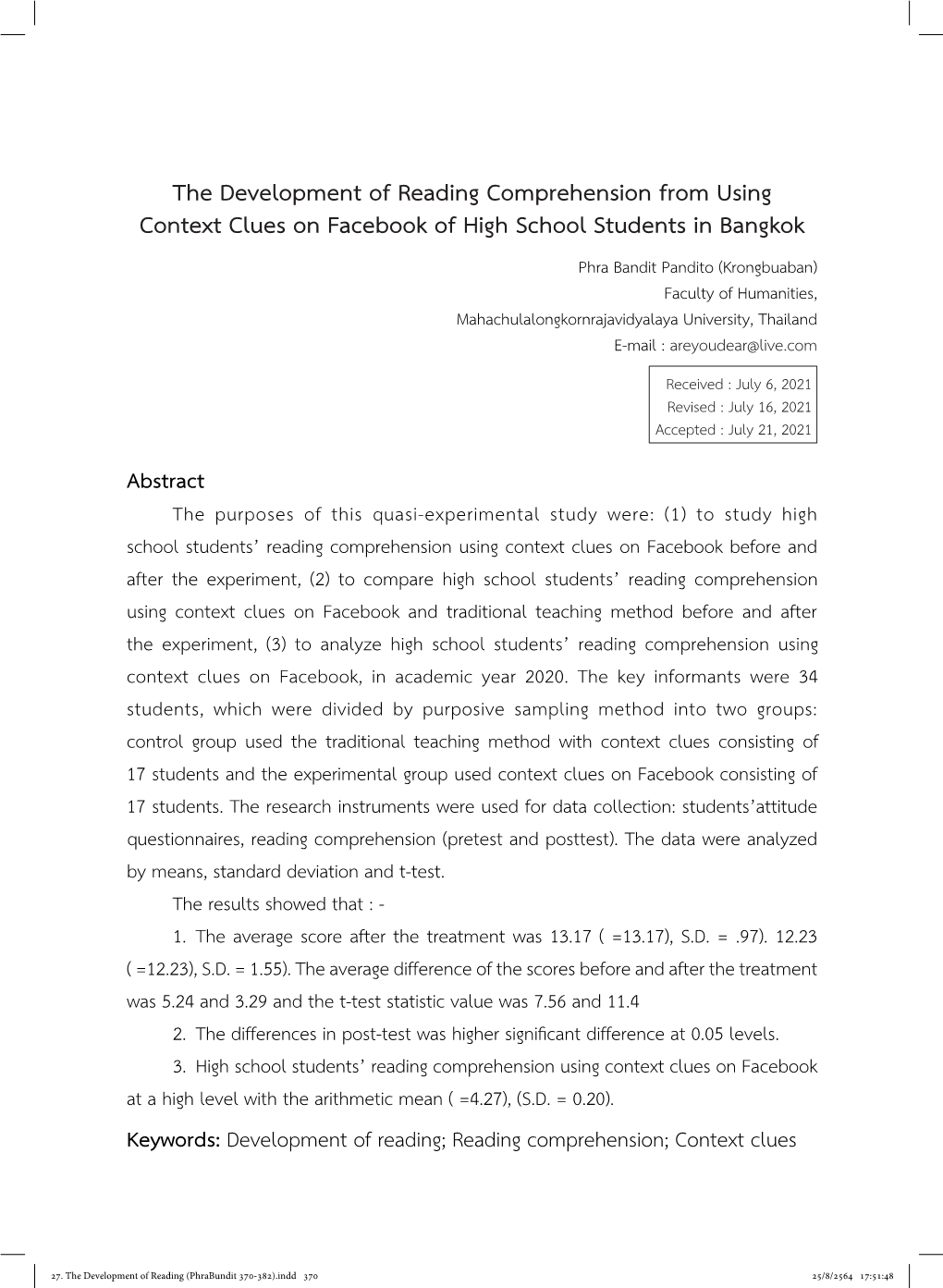 The Development of Reading Comprehension from Using Context