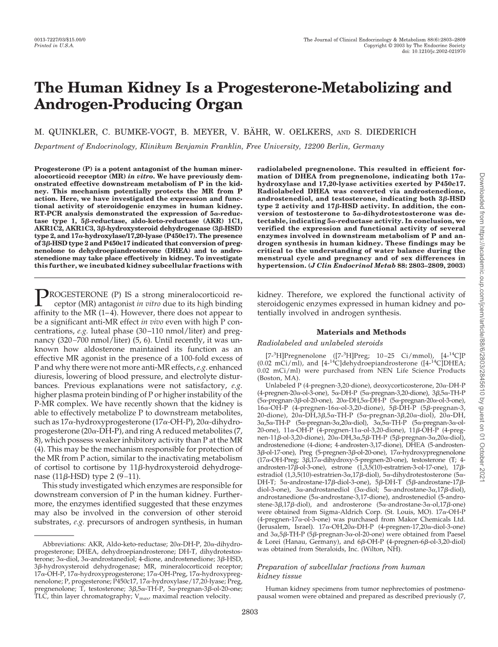 The Human Kidney Is a Progesterone-Metabolizing and Androgen-Producing Organ