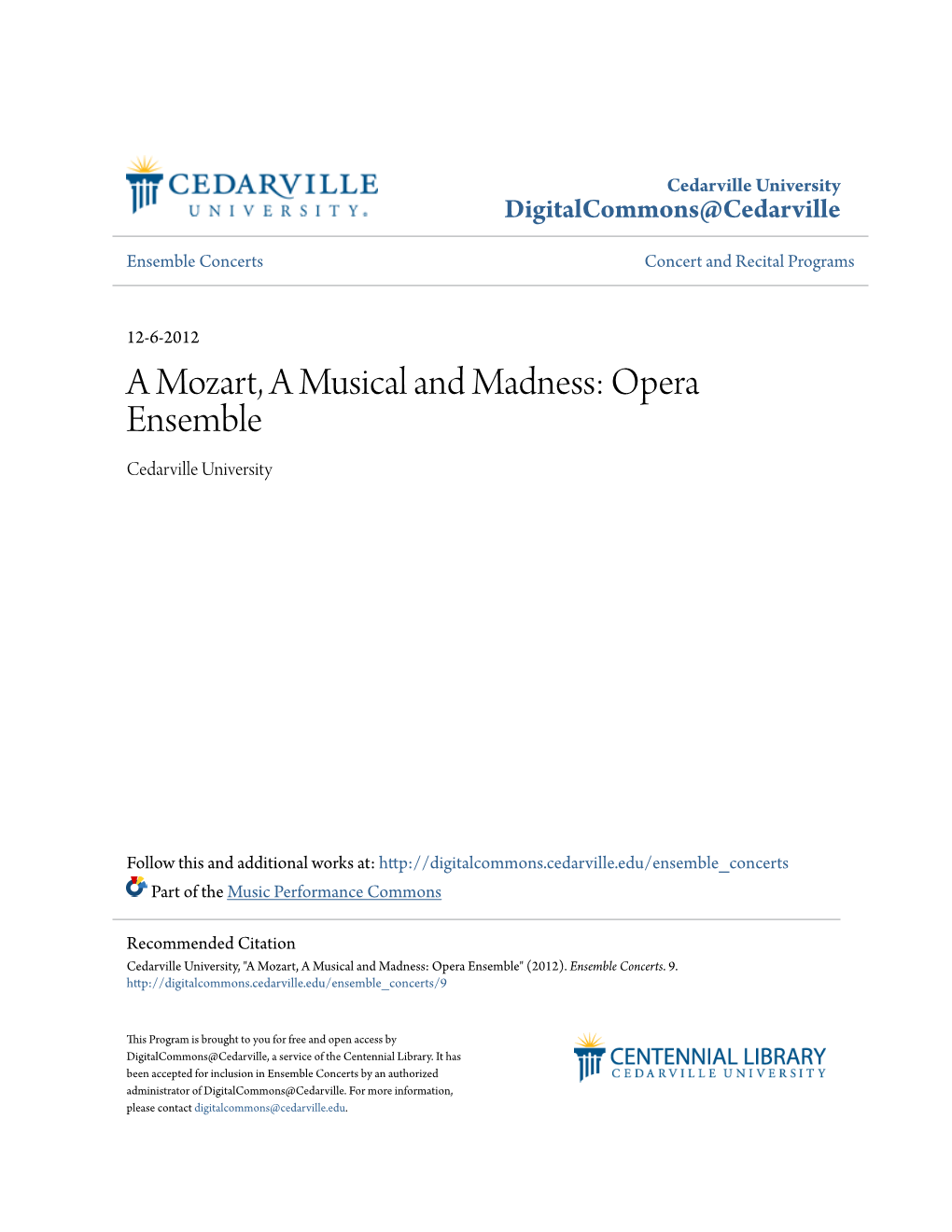 Opera Ensemble Cedarville University