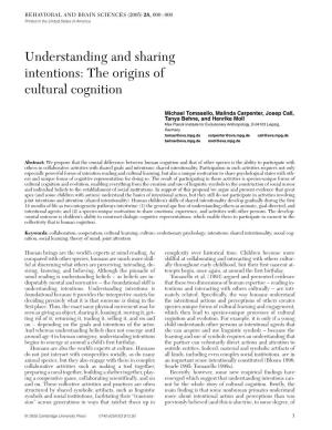 Understanding and Sharing Intentions: the Origins of Cultural Cognition