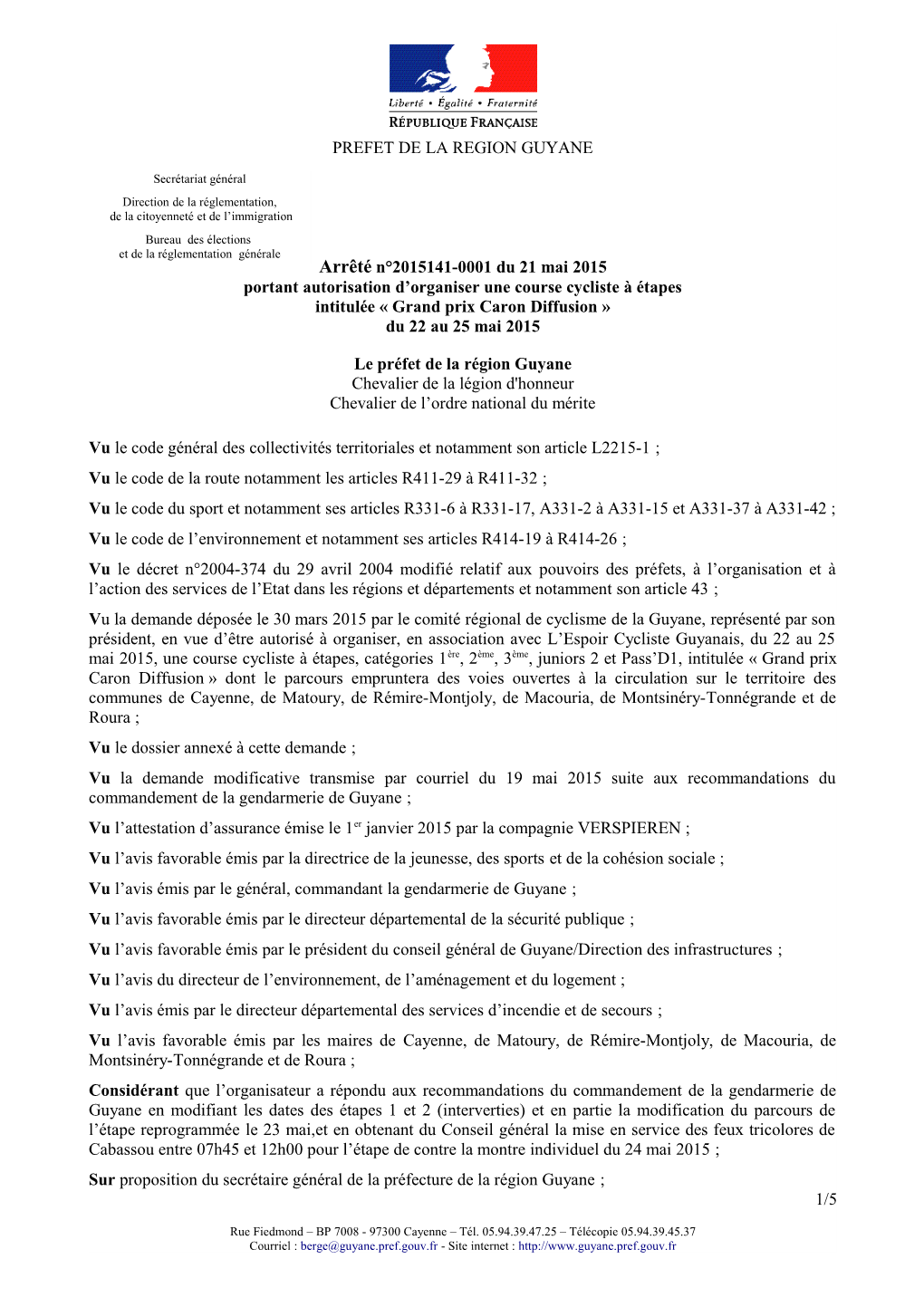 Portant Autorisation D'organiser Une Course Cycliste À Étapes