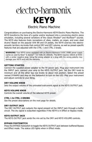 Electric Piano Machine Information on Warranty Repairs at Info@Ehx.Com Or +1-718-937-8300