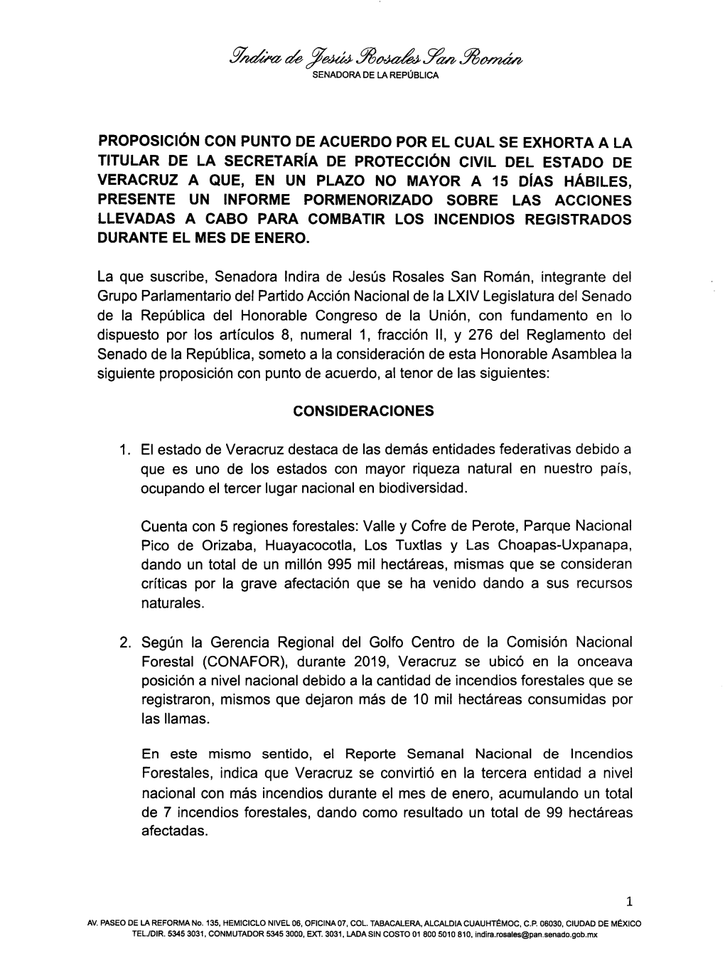 7'6'4ÚJ .9F5~7An .9F5omán SENADORA DE LA REPÚBLICA