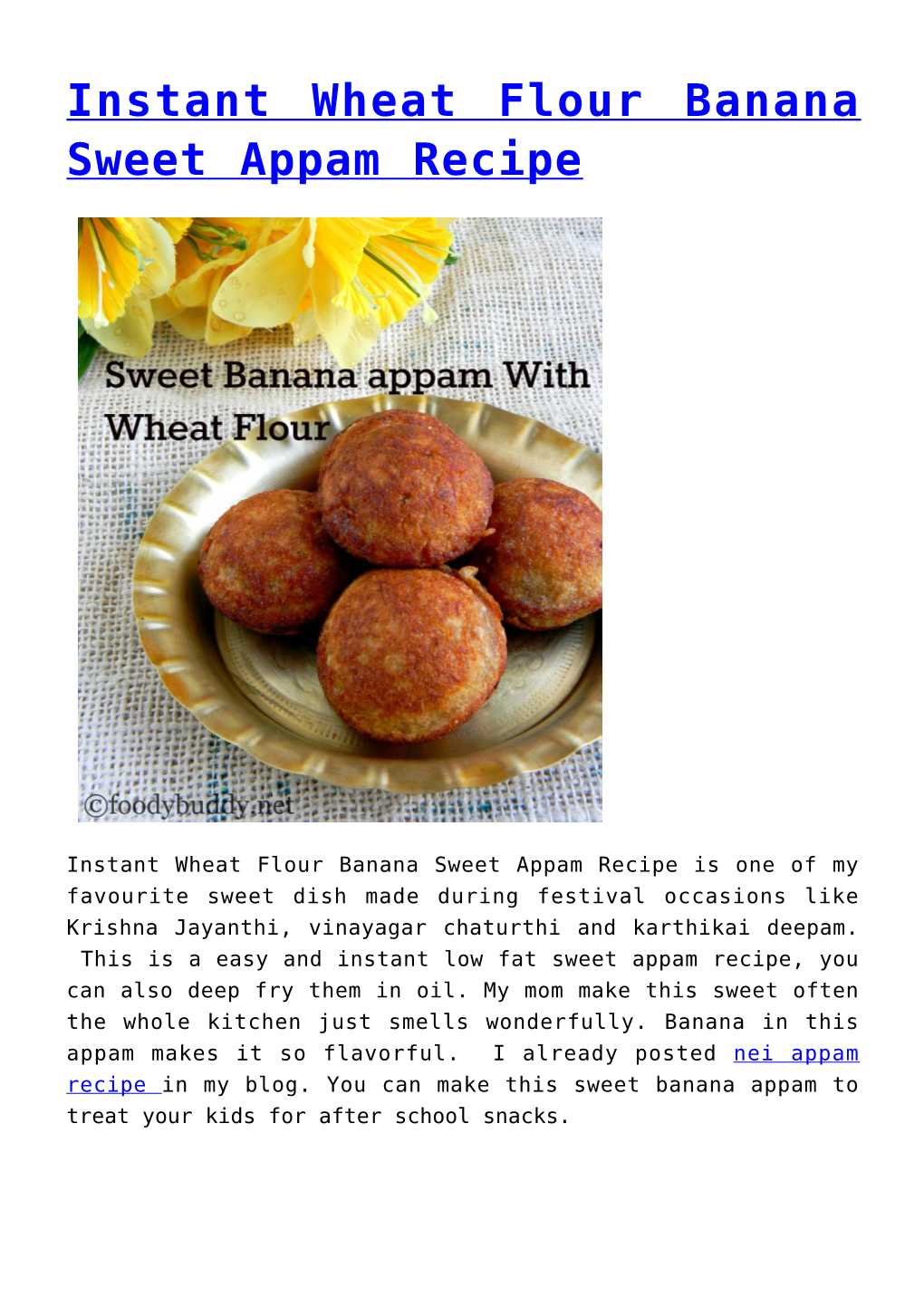 Instant Wheat Flour Banana Sweet Appam Recipe,AVAL