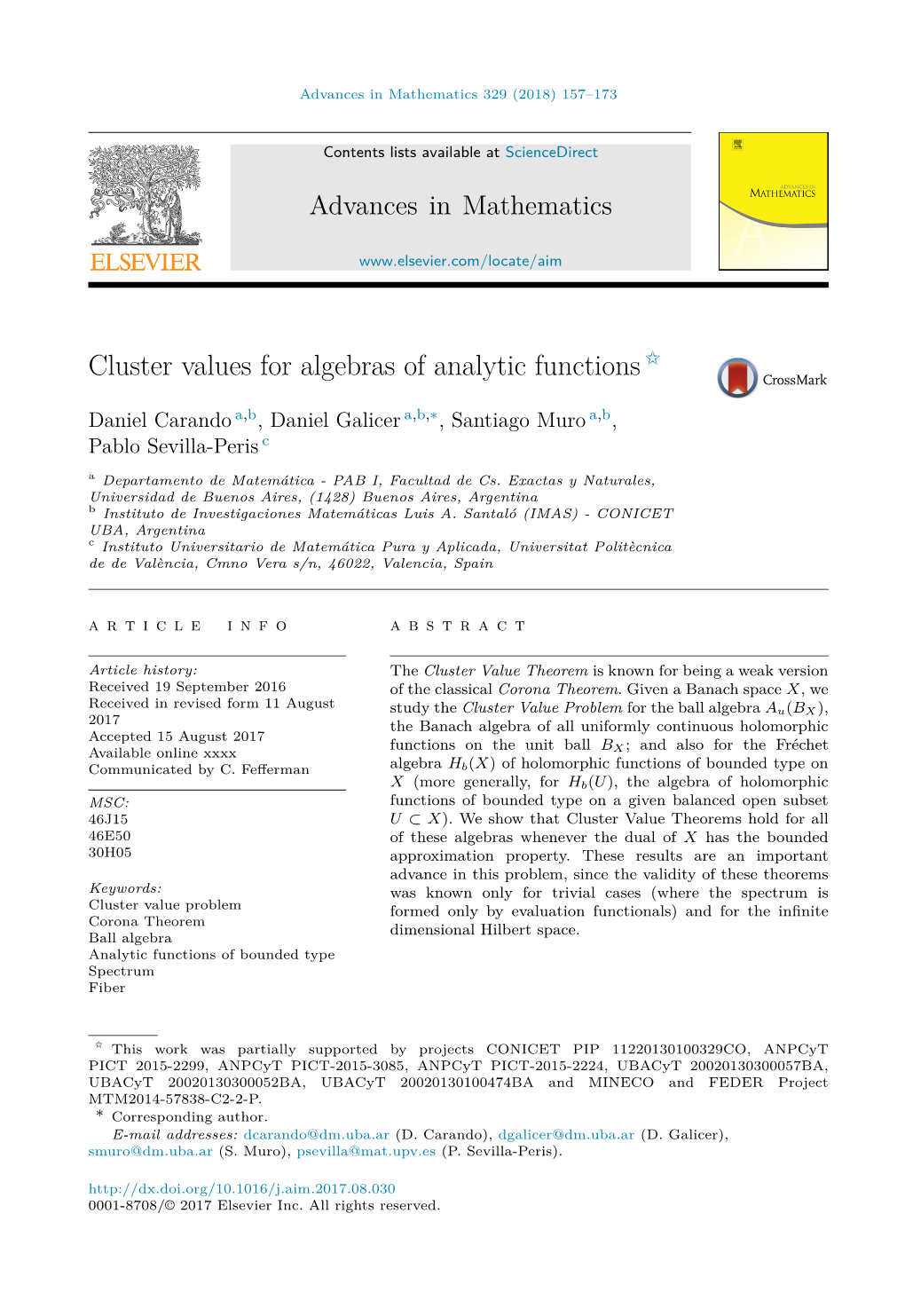 Cluster Values for Algebras of Analytic Functions