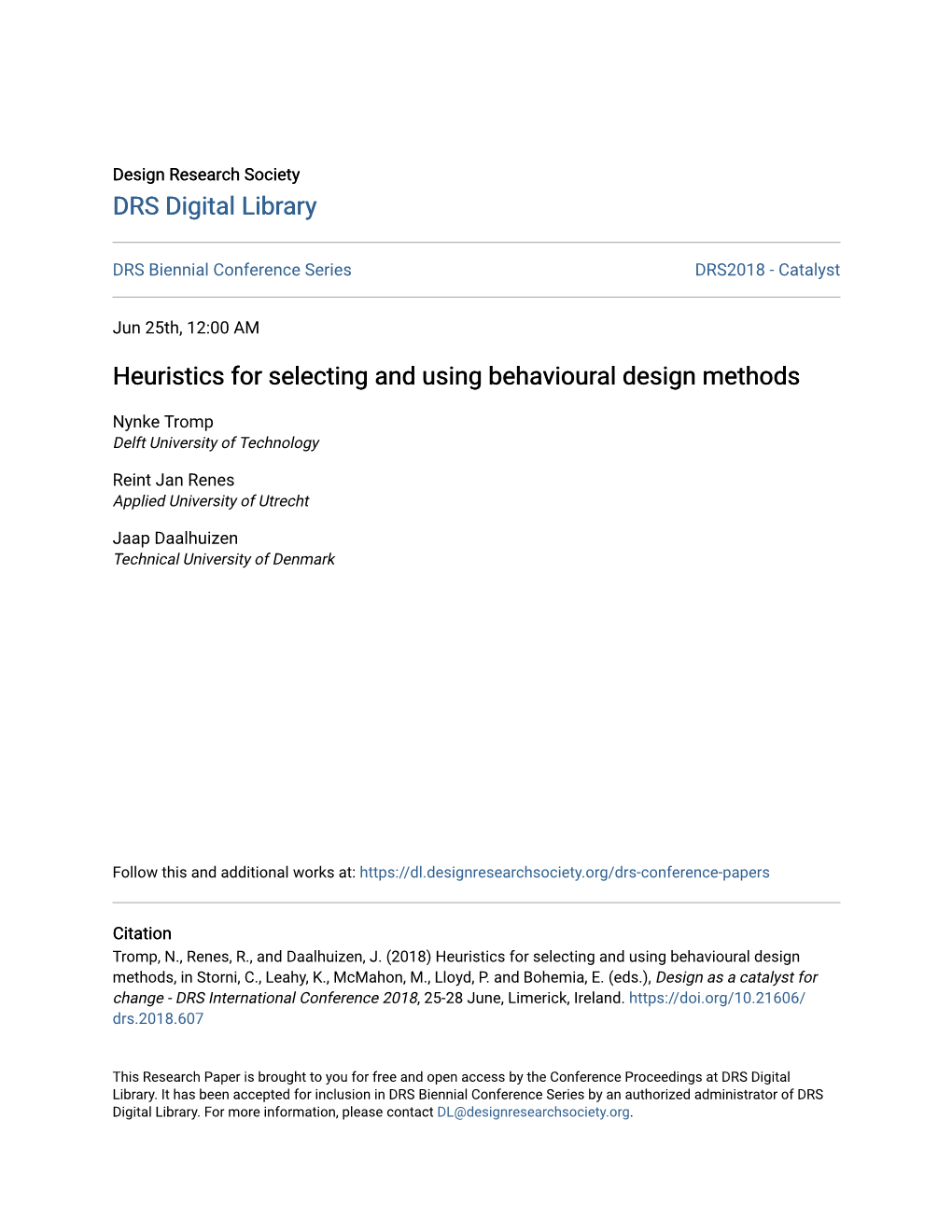 Heuristics for Selecting and Using Behavioural Design Methods