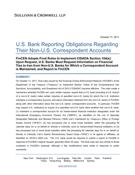 U.S. Bank Reporting Obligations Regarding Their Non-U.S. Correspondent Accounts
