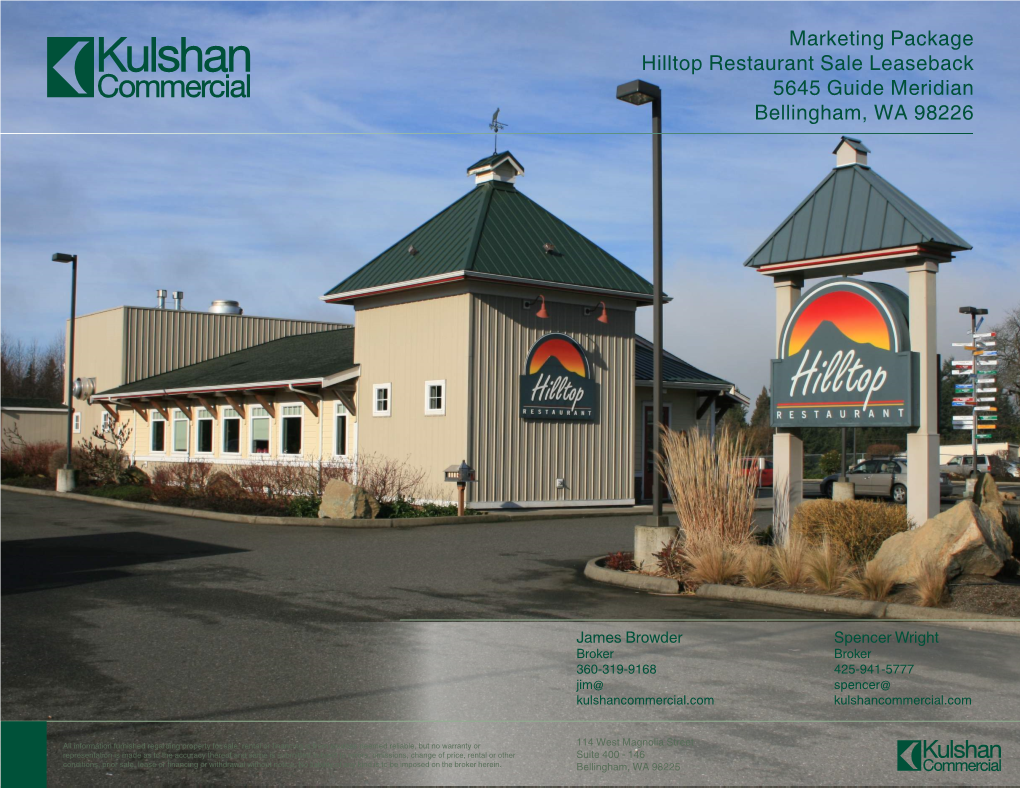Marketing Package Hilltop Restaurant Sale Leaseback 5645 Guide Meridian Bellingham, WA 98226