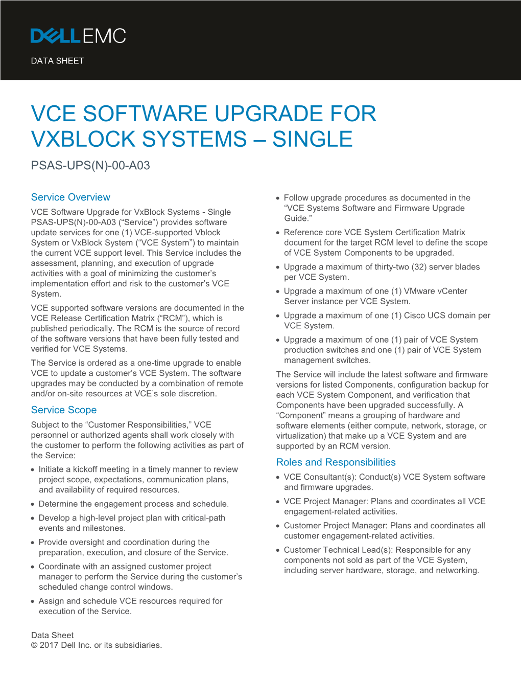 Vce Software Upgrade for Vxblock Systems – Single Psas-Ups(N)-00-A03