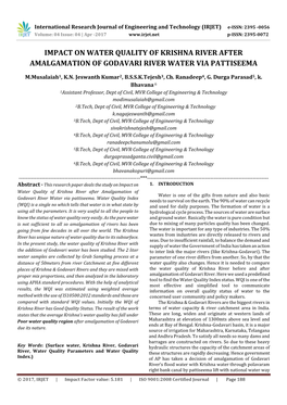 Impact on Water Quality of Krishna River After Amalgamation of Godavari River Water Via Pattiseema