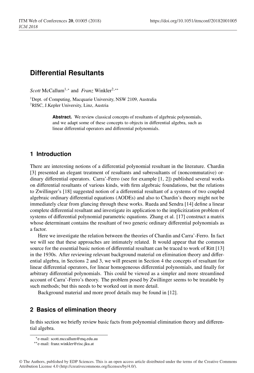 Differential Resultants