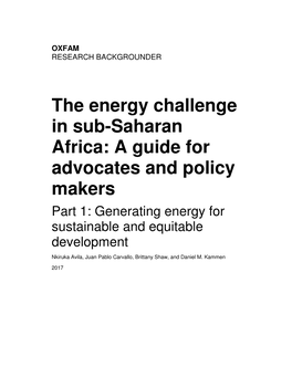 The Energy Challenge in Sub-Saharan Africa: a Guide for Advocates and Policy Makers Part 1: Generating Energy for Sustainable and Equitable Development